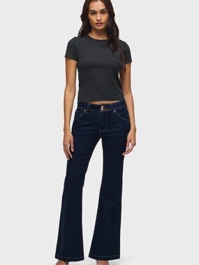 Hudson Dana flare high rise dark wash jeans with pocket flaps